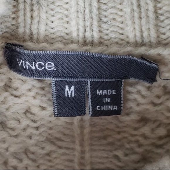 Vince Yak Wool Mock Turtleneck Sweater Oatmeal Chevron Fisherman W Sz M EUC - Picture 7 of 7